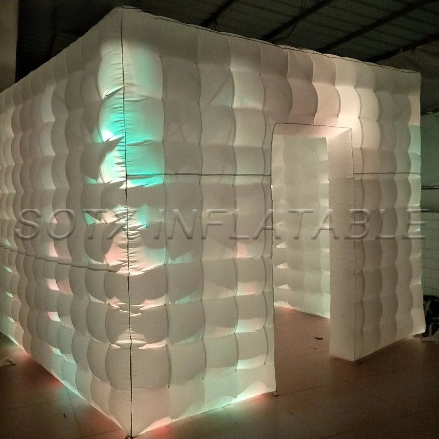 Party Event Station White Oxford Fabric Led Lighting Cabin Inflatable Photo Booth Cubic