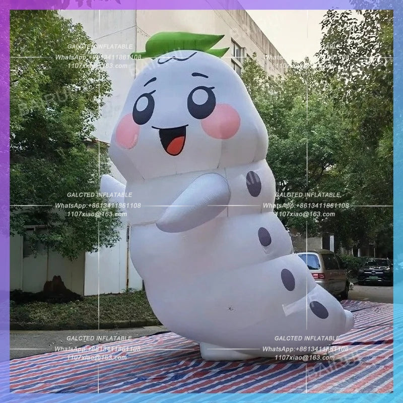leave caterpillar cartoon climb animal Huge white infltable silkworm baby cute insect for farm plant park decoration