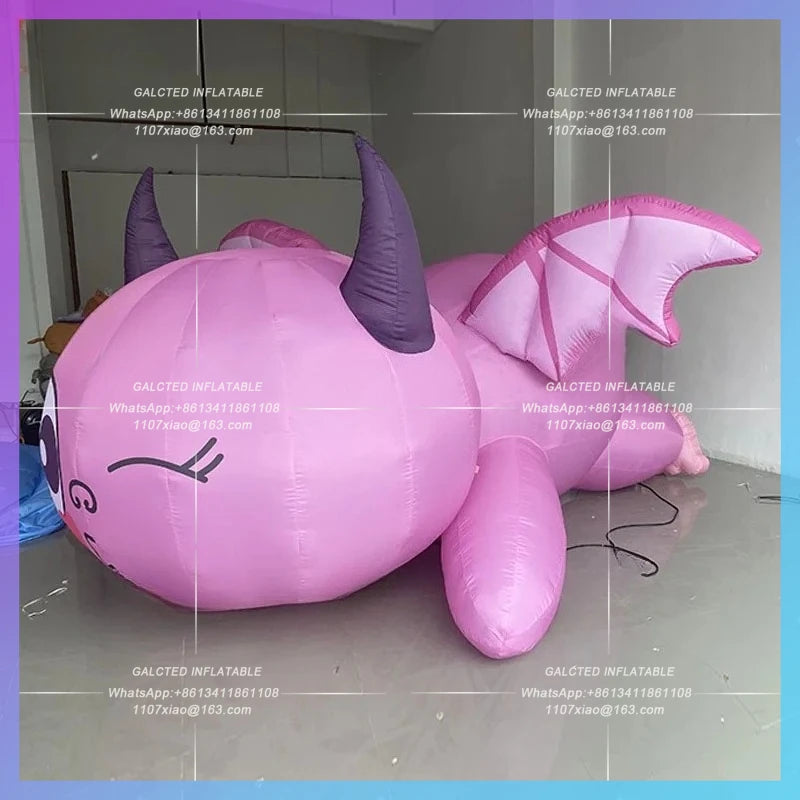 pink fat dragon imp mythical Inflatable cartoon on the floor creature with Wings Halloween bar lighting props shopping mall