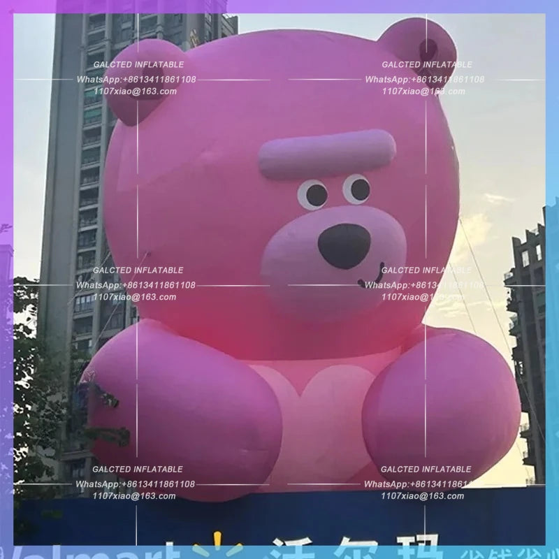 climbing the wall outside the facade Inflatable cute Pink Bear model of the mall wall scenic market romantic lighting props