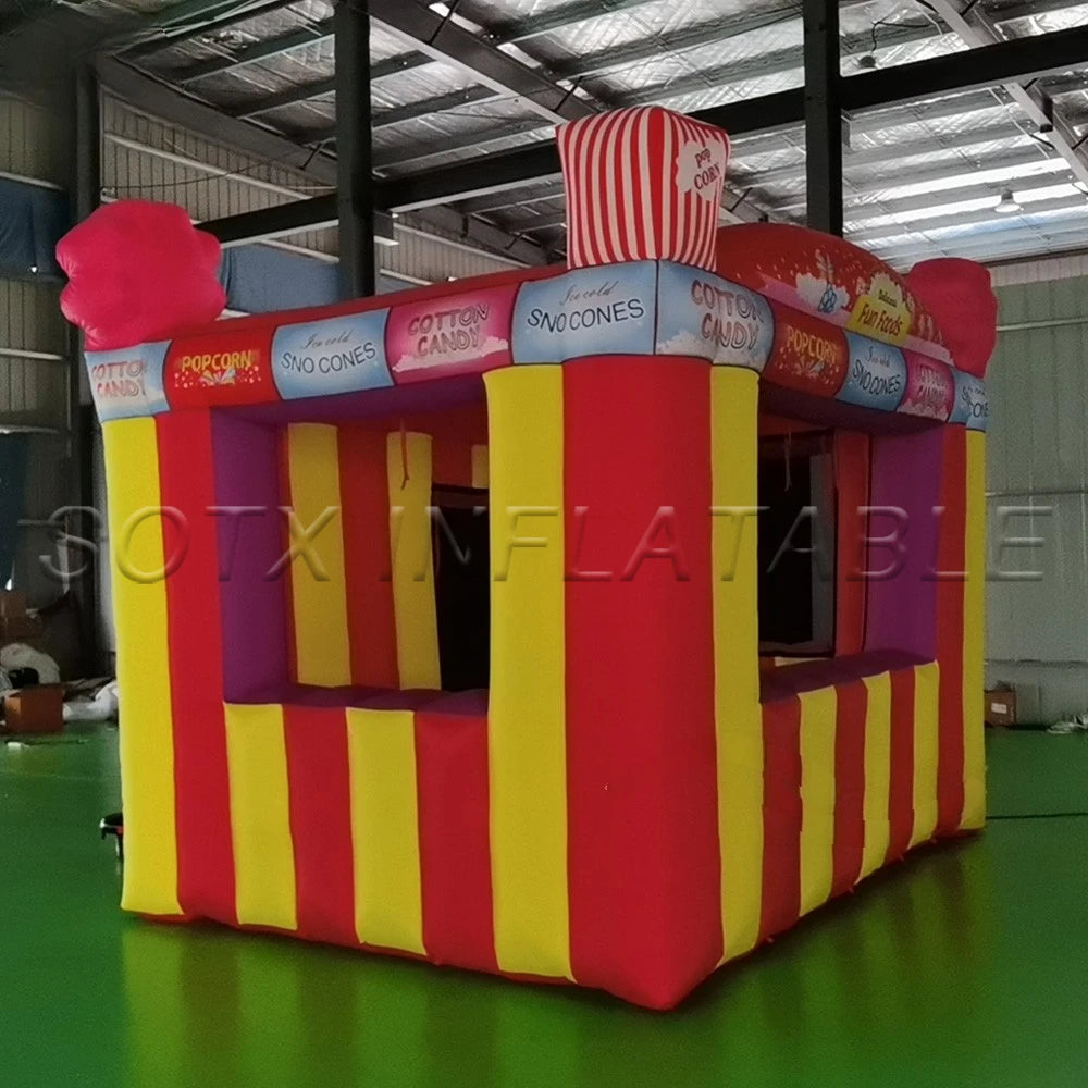 Booth Beach Bar Best Red Yellow Inflatable Popcorn Cotton Candy Concession Stand Tent Inflatable Carnival Treat Shop Fun Foods