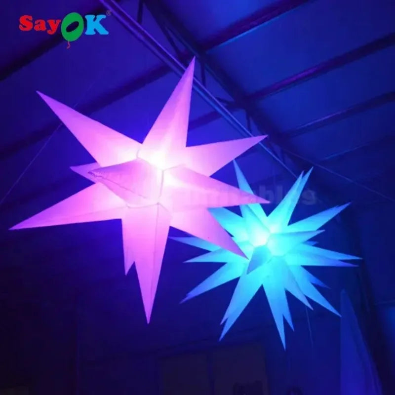 Inflatable Star Hanging Decorations 11 Spikes Inflatable Star with Light Remote Controller for Festive Holiday Event Party