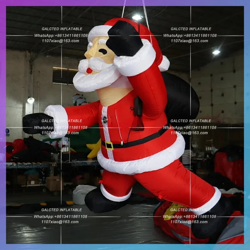 Inflatable Climbing Santa Claus With Black Sack Inflatable Toys 3mH Inflatable Xman For Christmas Event Decoration-Toys