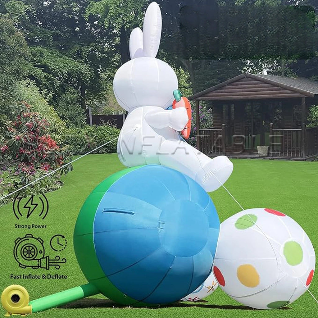 Outdoor Festival Decoration 6m Tall Inflatables Easter Bunny Giant Bunny Mascot With Eggs Easter Blow Up LED Lighted Rabbit For