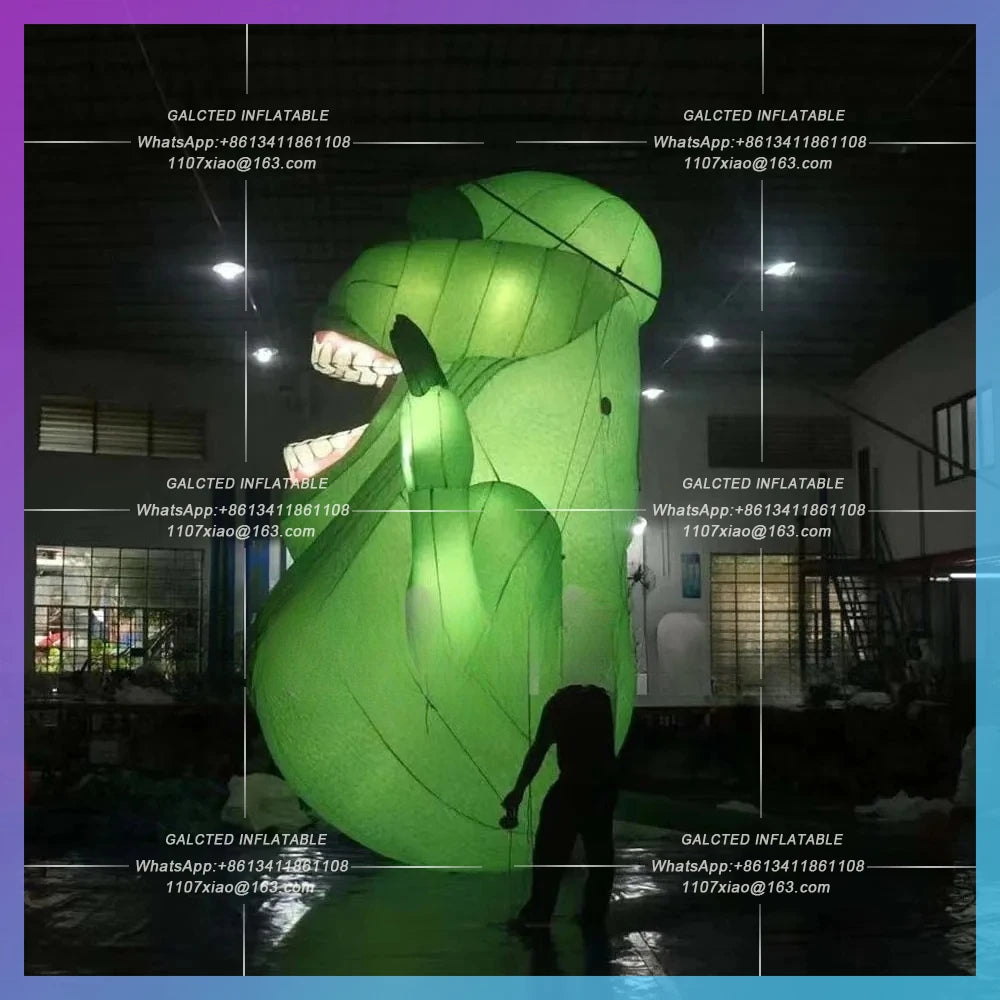 Inflatable Slimer Ghost With Led Lights Outdoor Halloween Blower Inflatable Green Monster Blow Up Devil For Festival Decoration