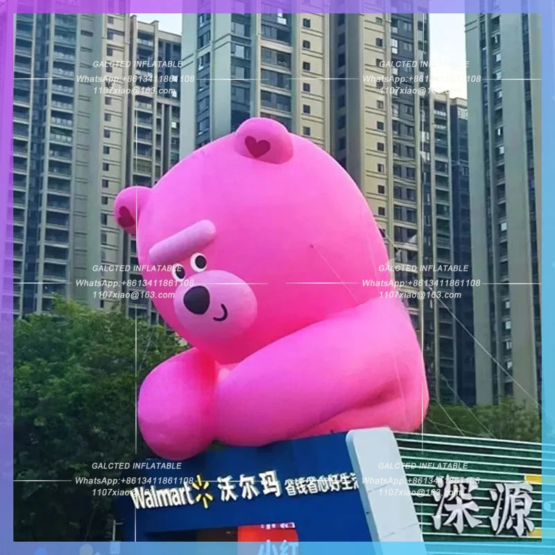 climbing the wall outside the facade Inflatable cute Pink Bear model of the mall wall scenic market romantic lighting props