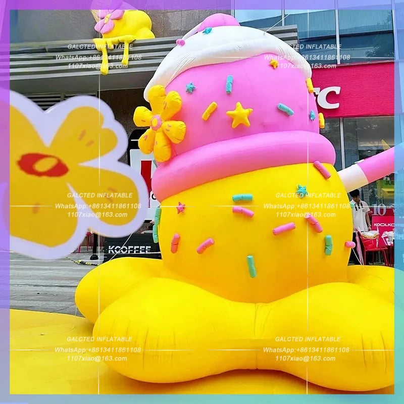 semi-melted state summer beach Inflatable ice cream cone model  music festival stage bar nightclub lighting props