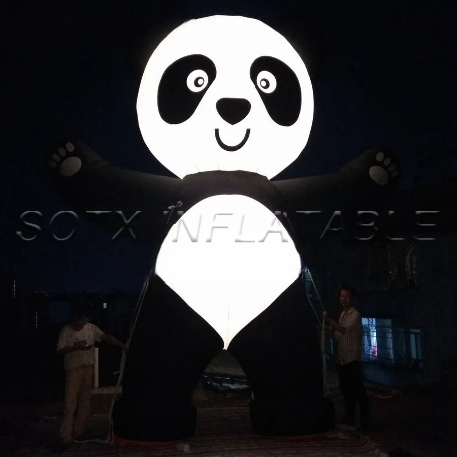 Cartoon For Advertising Outdoor Custom Eyecatching Giant Inflatable Panda With Blower And Led Lights Customized Panda Bear