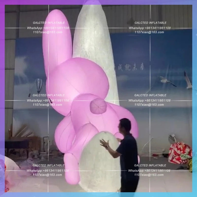 Festival shopping mall atrium Inflatable cartoon Pink Rabbit Moon Model mid-autumn hanging gas model lighting atmosphere props