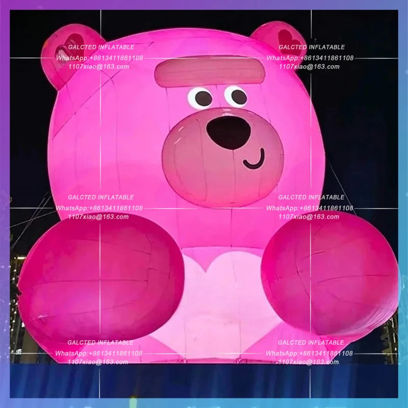 climbing the wall outside the facade Inflatable cute Pink Bear model of the mall wall scenic market romantic lighting props