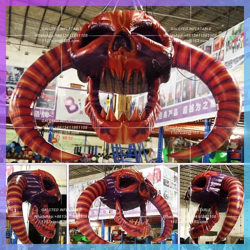 LED Lights For Outdoor Yard Garden Halloween Inflatable Skull Ghost With  Decoration Horror Props-Toys