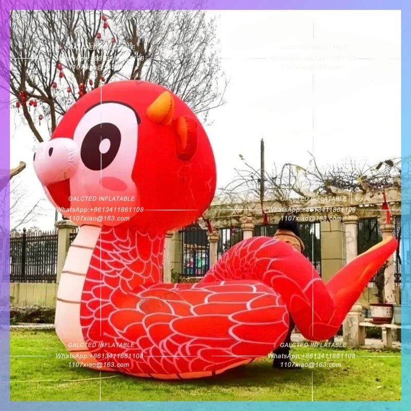 Chinatown new year's event,Giant inflatable snake red cartoon snakes for festive parade prop
