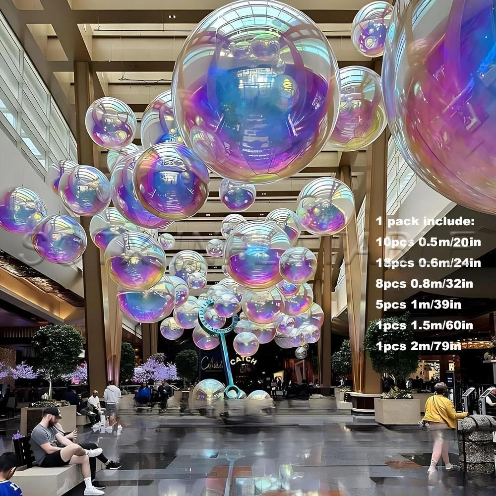 Party DecorationIridescent Silver Inflatable Mirror Ball Set Reusable Mirror Sphere Rainbow Big Shinny Bubble Balloons Hanging