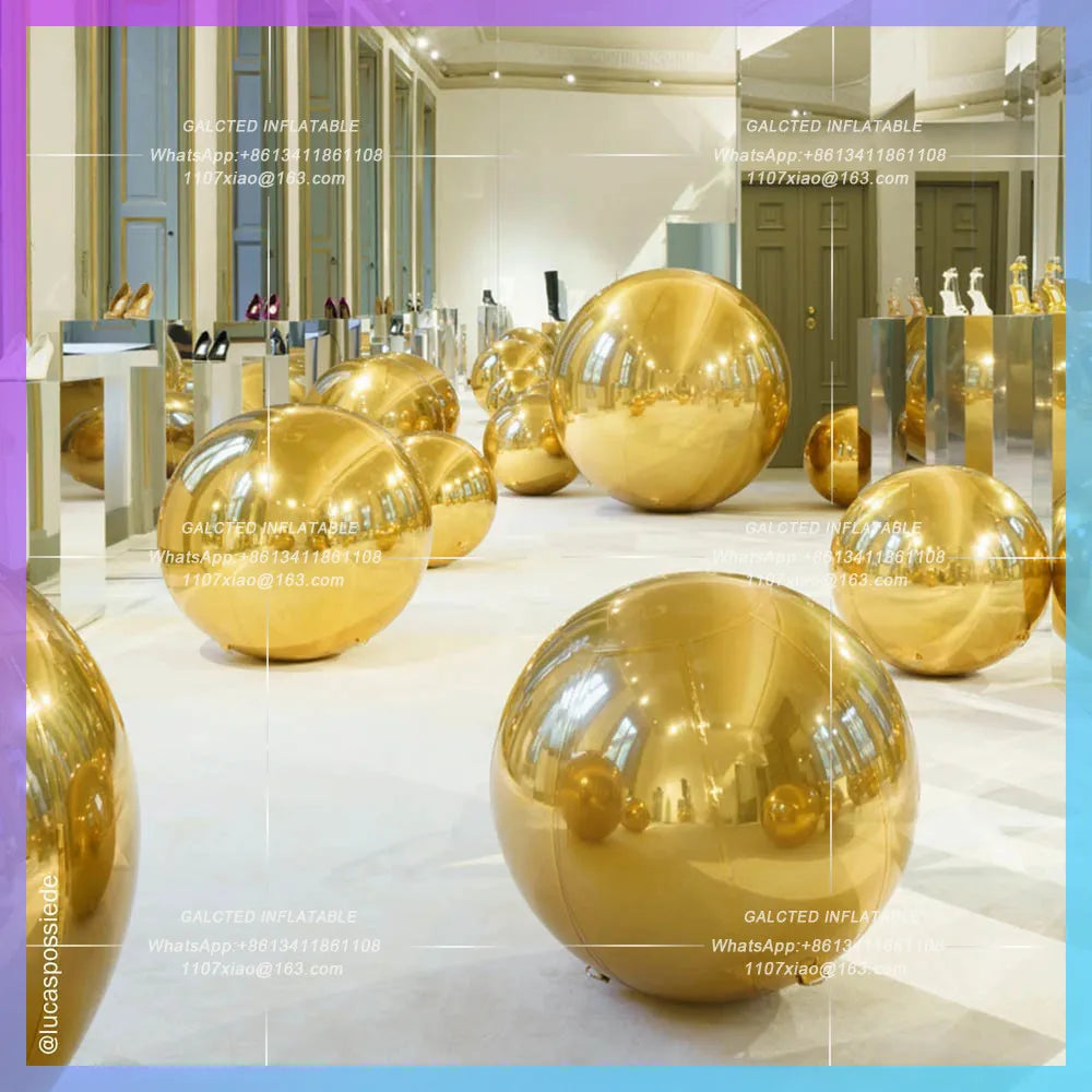 Inflatable Mirror Ball Metallic Mirror Wedding Decoration Sphere Sealed 50cm Gold Silver Balloon With Pump For Outdoor Art Show
