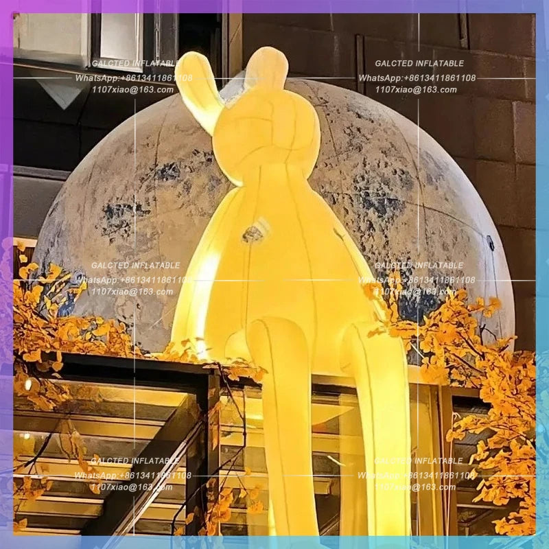 White Rabbit Moon Model Inflatable cartoon sitting on a Space Planet mid-autumn Festival bar stage concert lighting props