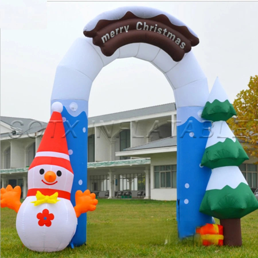 And Home Decoration New Arrival Oxford Fabric Christmas Inflatable Arch Santa Claus And Snowman Hand Gift Archway For Commercial