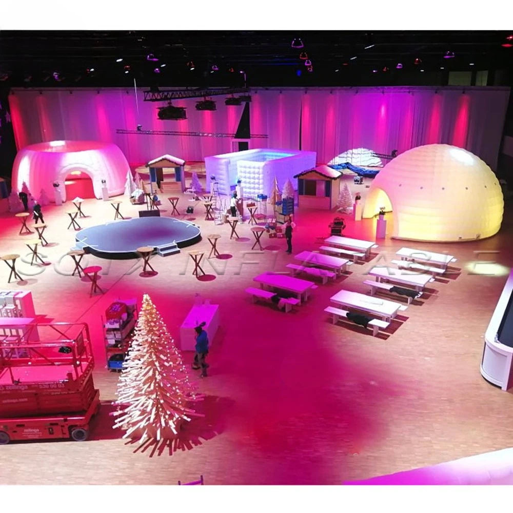 Company Party Events Roofless 8x 6m Inflatable Curved Wall White Air Boxer Cube Tent Exhibition Showroom With Led Lights For