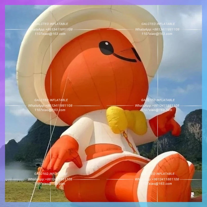 oxford cloth custom logo 4 meter orange inflatable cartoon man hat doll size amusement park advertising