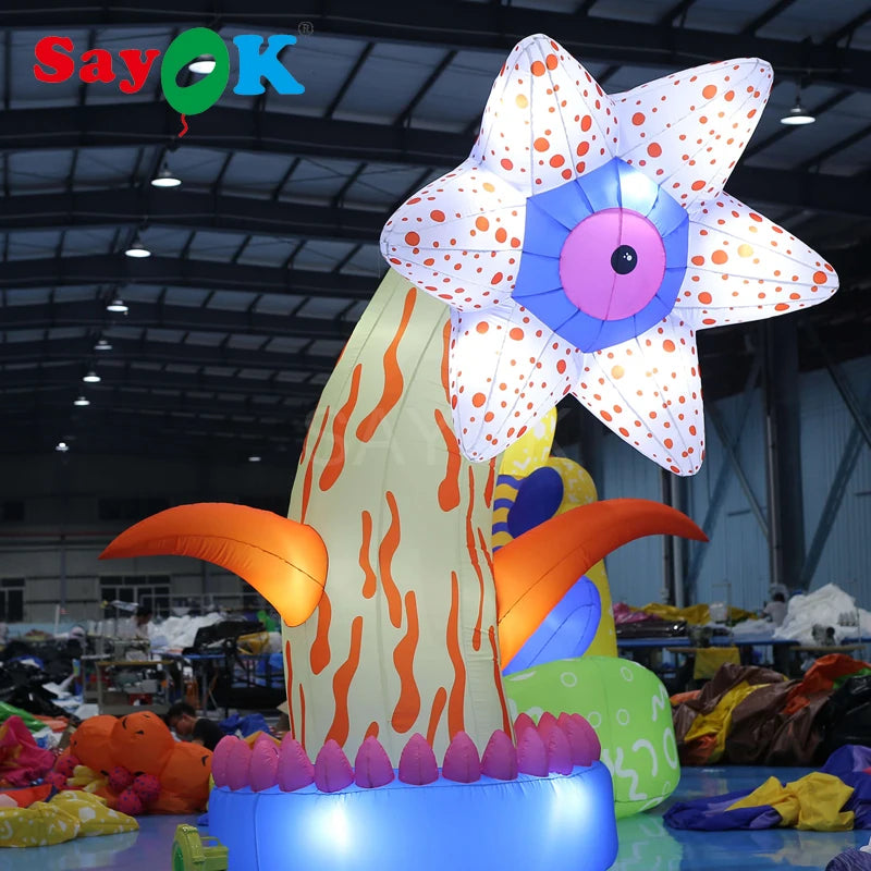 4mH Inflatable Flower Decoration Hanging Lighting Flower Blossom with White Lights for Christmas/Halloween/Party Decoration