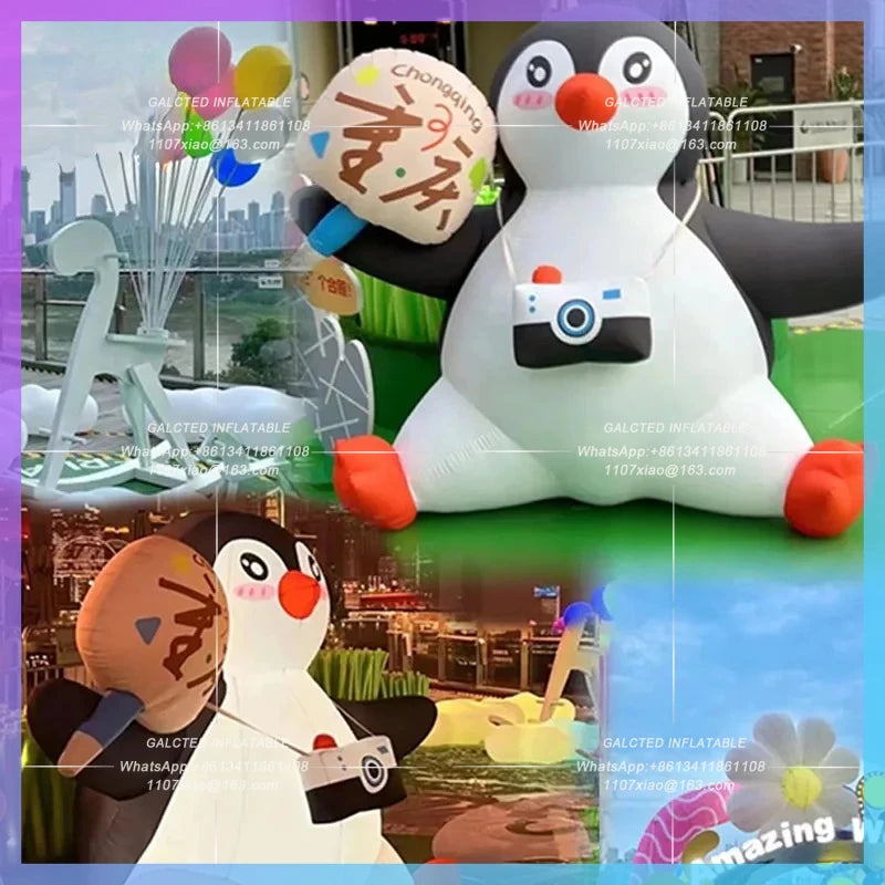 Penguin Air Model City landmark Inflatable cartoon cute luminous fan camera sitting  photography internet red card lights