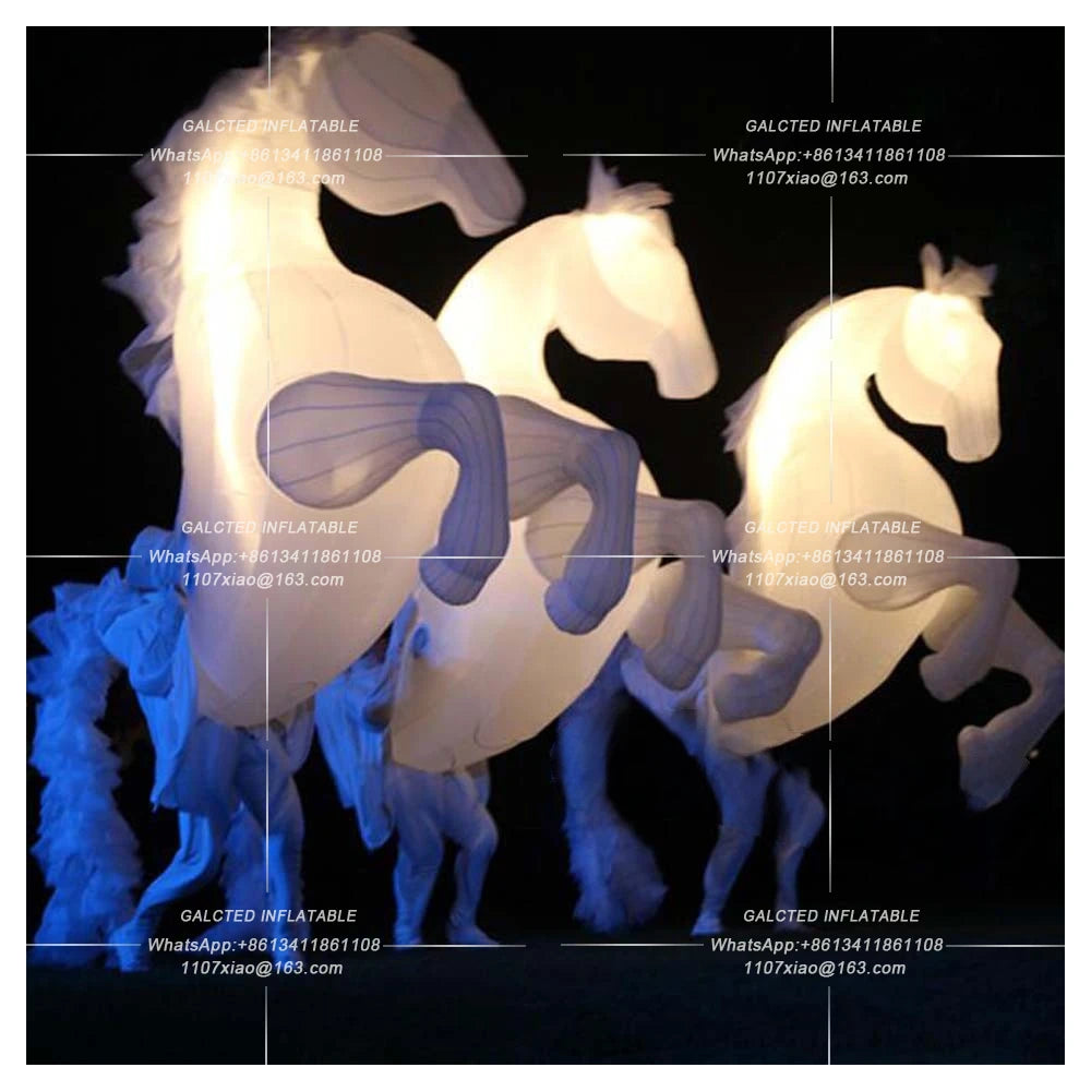 White Inflatable  Walking 3m Large Horse Costume With Lights Inflatable Cartoon Mascot Costume For Carnival Parade Performance