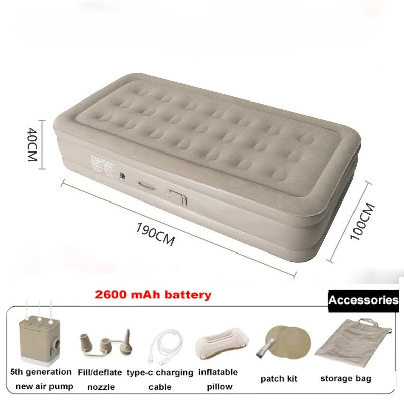 Double Bed Inflatable Automatic Bed, Air Bed With Built-In Pump, Single,