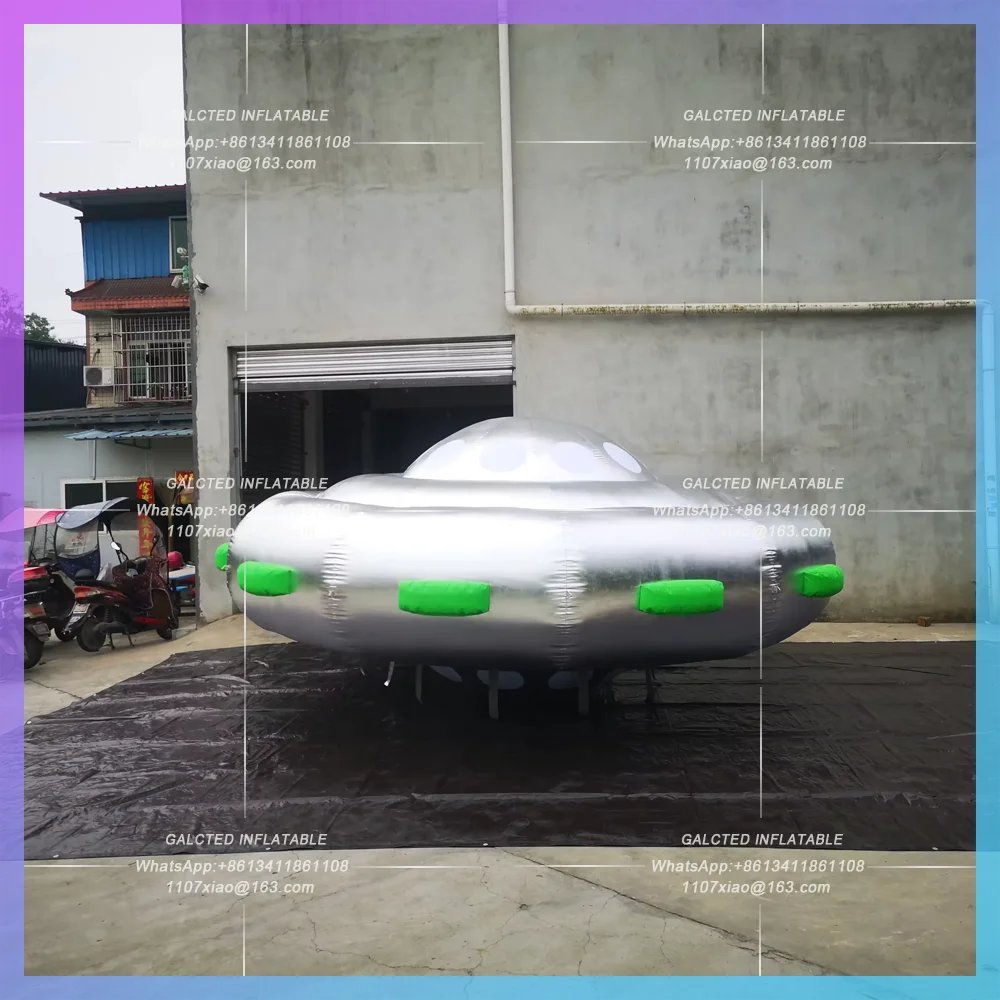 Inflatable UFO Ship Balloon Silver Giant Inflatable UFO Advertising LED Lighted Flying Saucer for Party Event Decoration