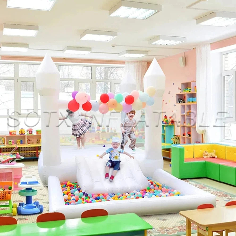To Door Include Blower 13x8x8ft White Bounce House For Soft Play Rental Mini Bouncy Castle 8x8ft Free Shipping
