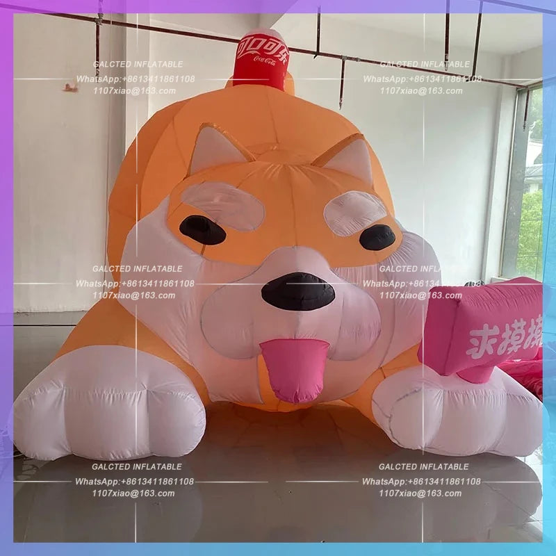 children's day photo model Inflatable dog touching of parent-child interaction