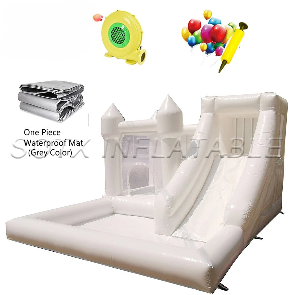 Pool And Slide For fun 3 In 1 green White pink Inflatable Bounce Castle Jumper Bouncer Jumping House Combo With Balls