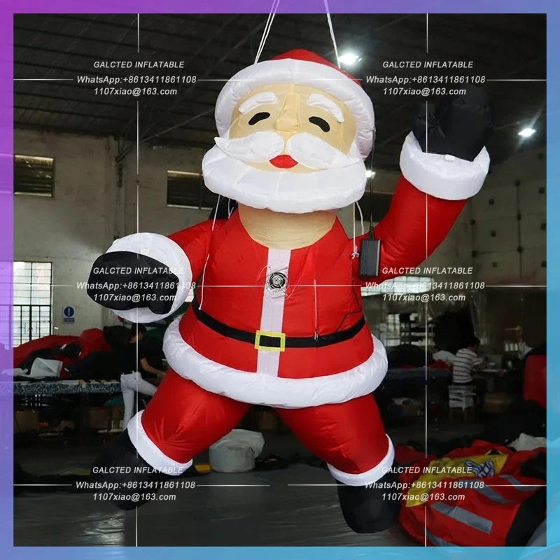 Inflatable Climbing Santa Claus With Black Sack Inflatable Toys 3mH Inflatable Xman For Christmas Event Decoration-Toys
