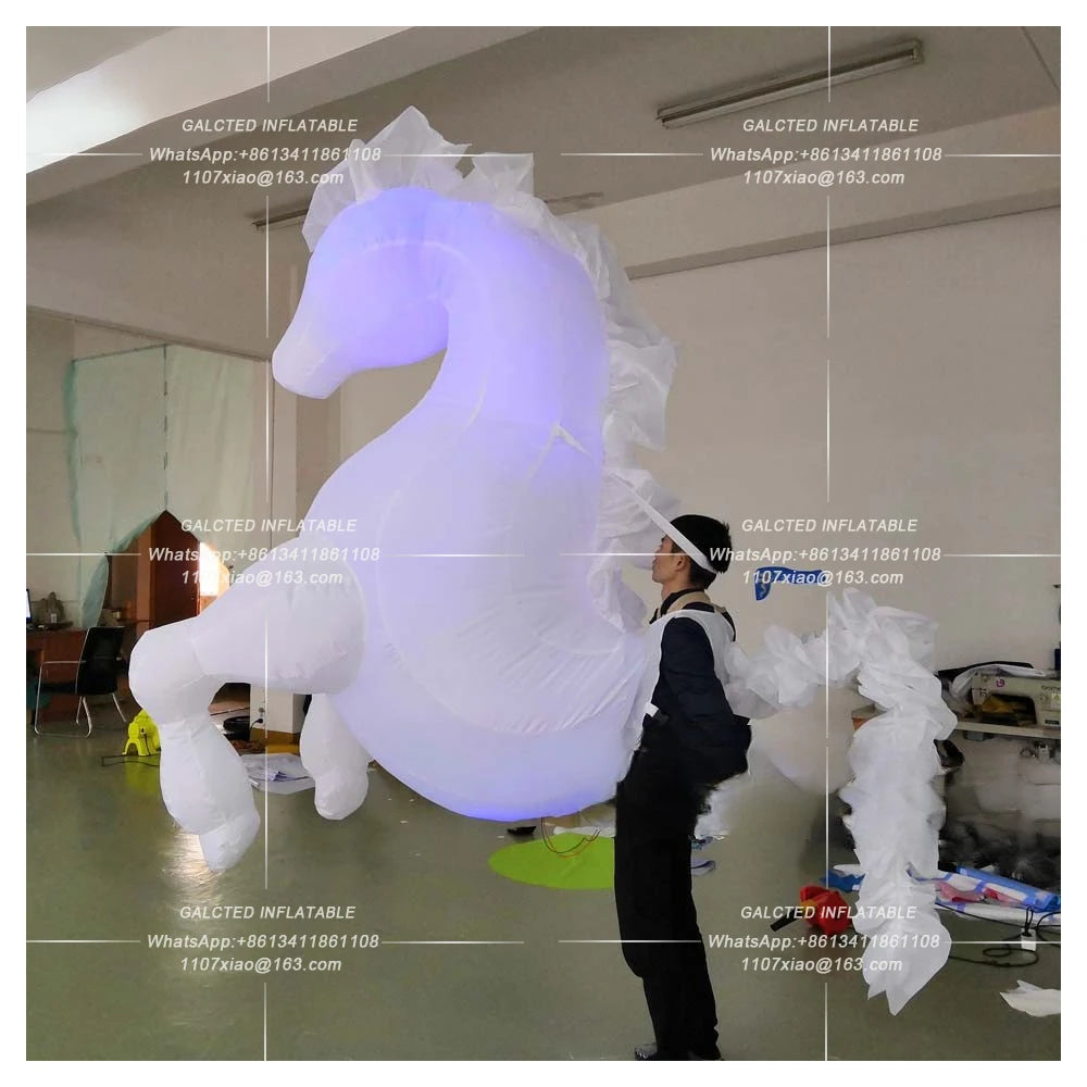 White Inflatable  Walking 3m Large Horse Costume With Lights Inflatable Cartoon Mascot Costume For Carnival Parade Performance