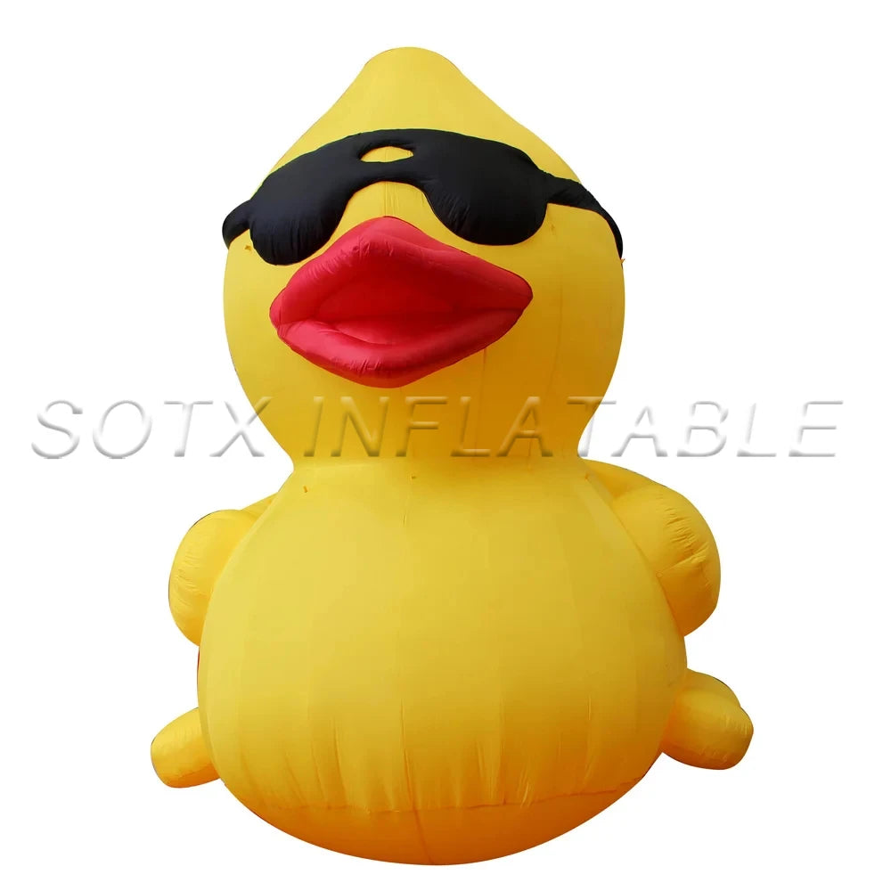 Promotion Decoration 2024 New Arrival 4m High Yellow Giant Inflatable Duck With Sunglasses Led And Blower Rubber Ducks For Beach