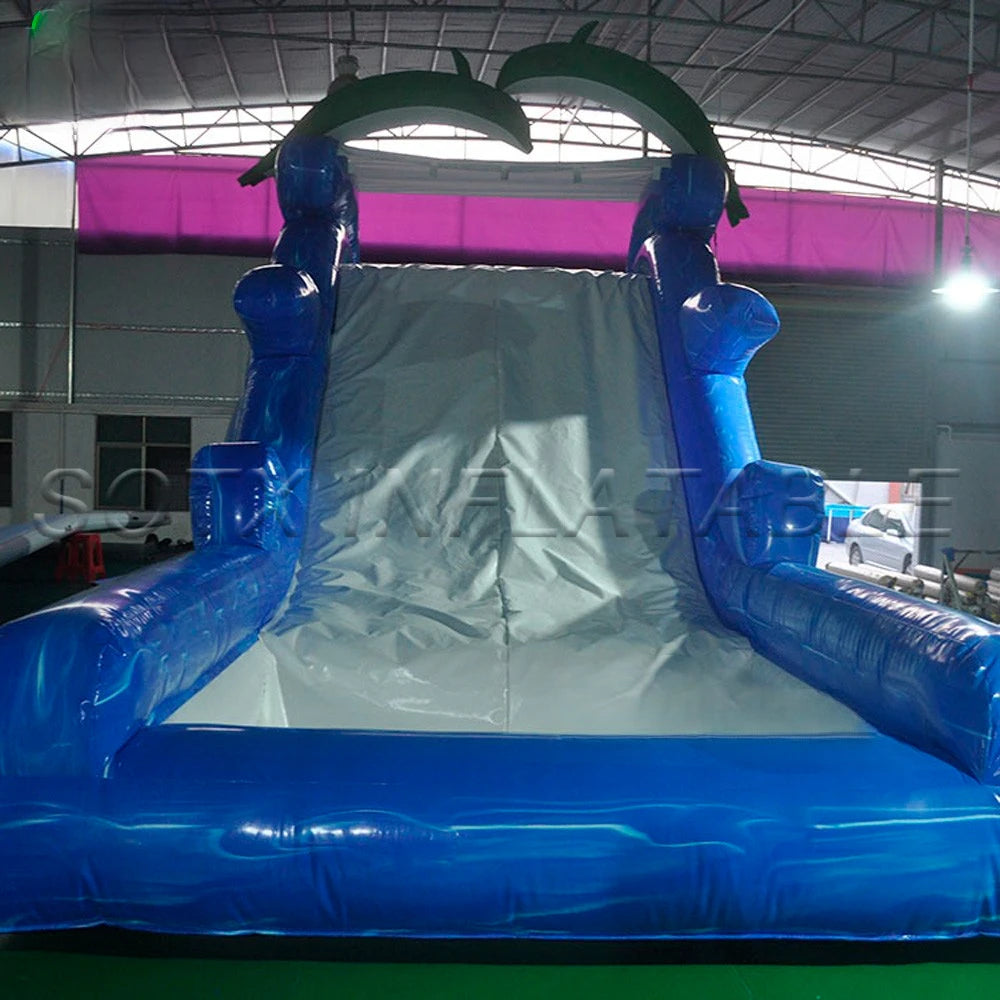 Combo Bounce House Commercial Ocean Themed Inflatable Water Slide With Pool Dolphin Animal Blue Bouncer Tropical Waterslide