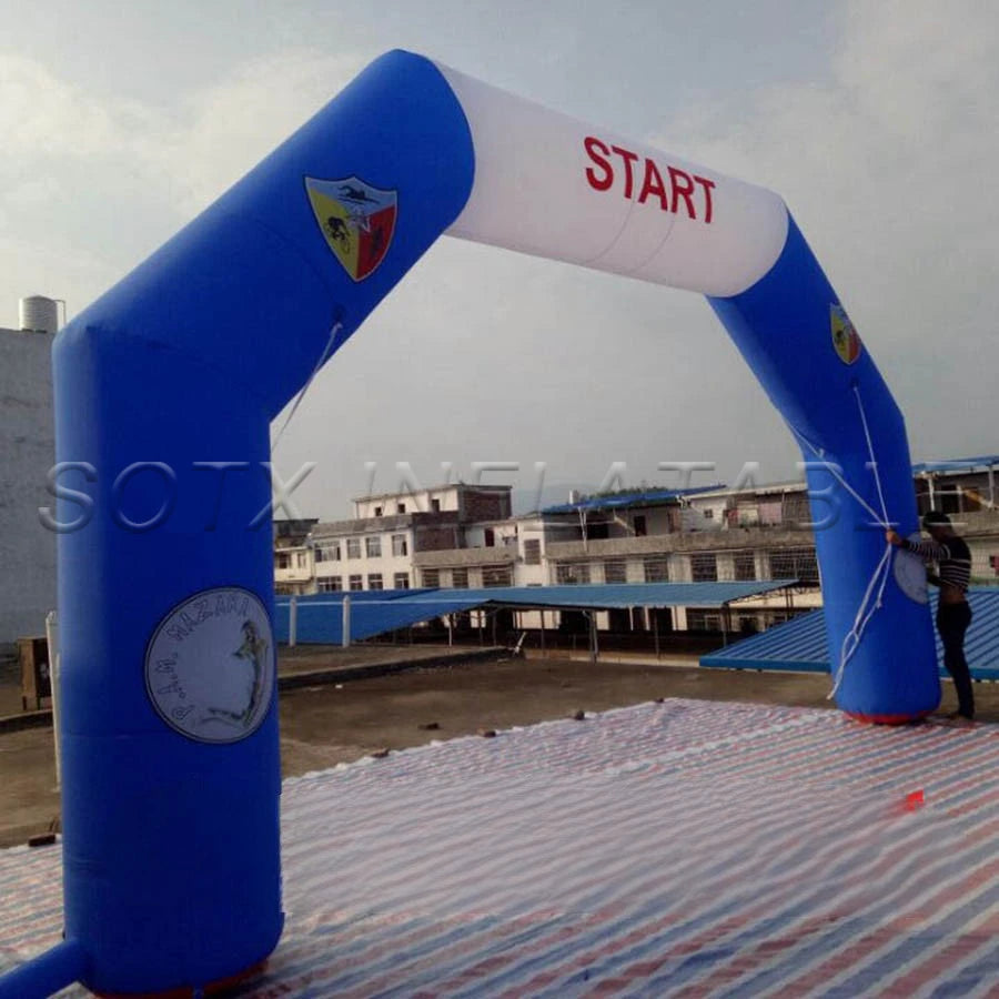 Blue and White Inflatable Finish Line Arch with Logo for Advertising