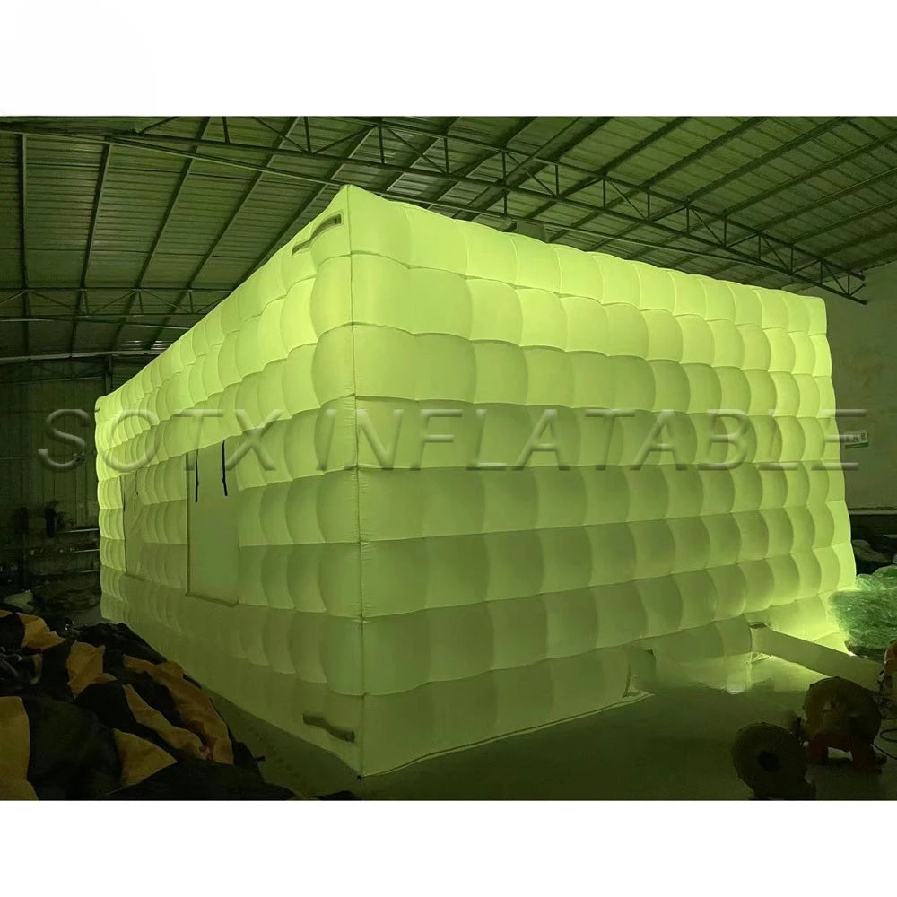 Nightclub Giant Outdoor Portable House Rushed White Black Air Inflatable Cube Tent With Led Lights And Windows For Wedding Party