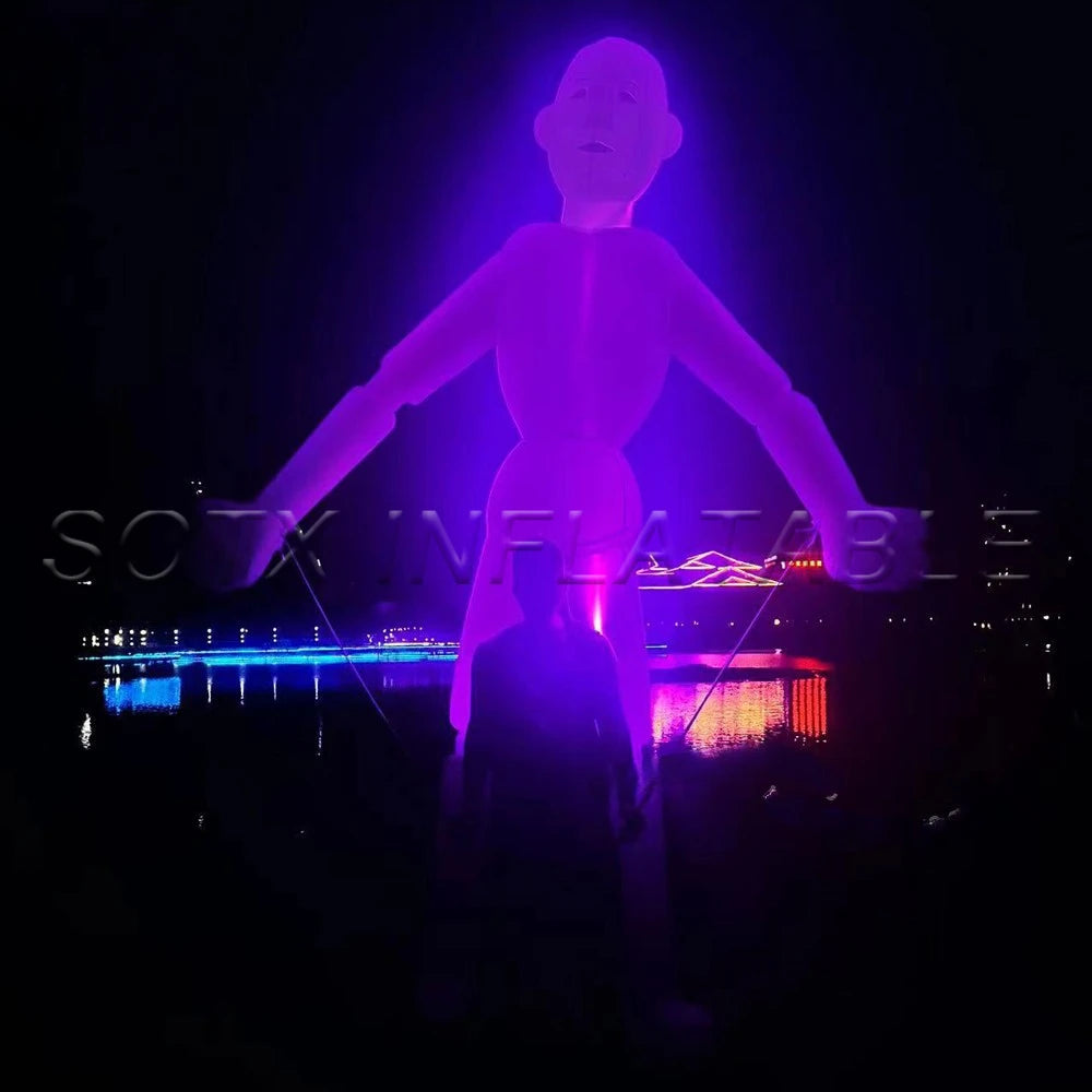 2024 White Inflatable Man Puppet With Led Lights Large Walking Human Puppet Costume Outdoor Music Party Props For Street Walking