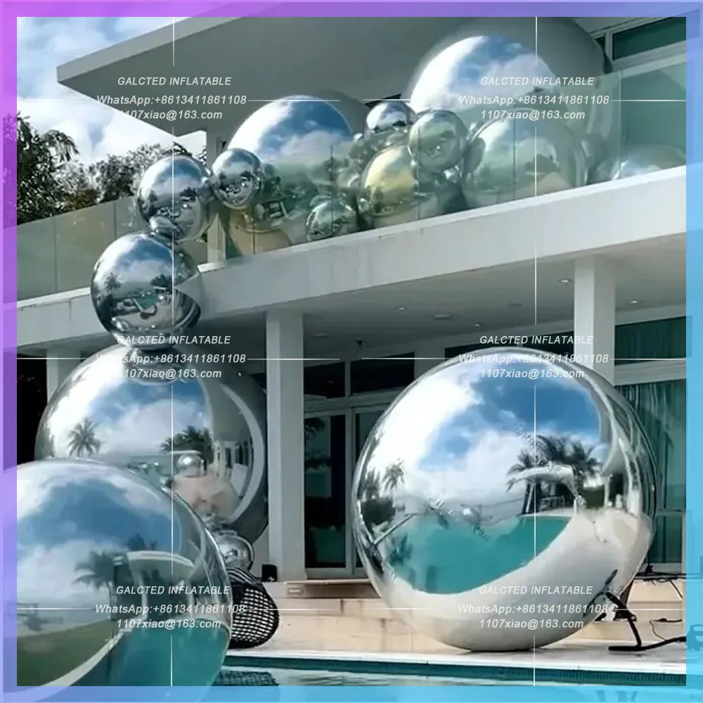 Inflatable Metallic Mirror Spheres Giant ShineBalloons PVC Mirror Ball  Inflatable Christmas Outdoor Decoration Wedding Supplies