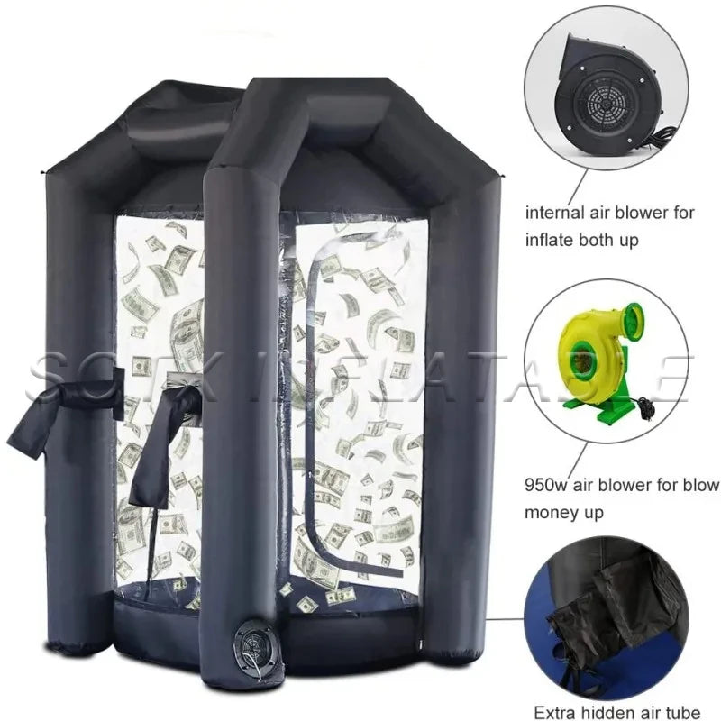 Promotion Events Inflatable Cash Box 1.5x2.5m Inflatable Money Cash Box Quick Inflated Money Grabber Catch Pavilion for