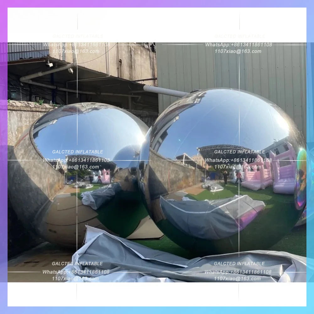 Inflatable Disco Mirror Ball Silvery Mirror Giant Double Layer PVC Hanging  Reflective Sphere Balloon For Event Decoration