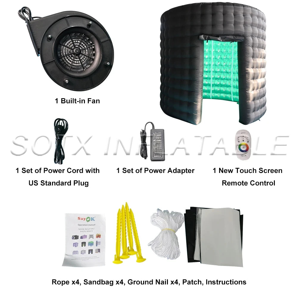 Bars Events Trade Shows Round Inflatable Photo Booth with Led Light Blower 360 Photo Booth Background for Advertising