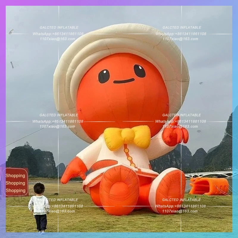 oxford cloth custom logo 4 meter orange inflatable cartoon man hat doll size amusement park advertising