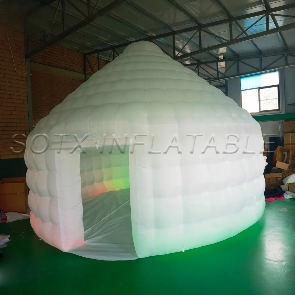 House For Outdoor Party 5m16ft Cool Double Layered Inflatable Mongolian Yurt White Dome Bubble Tent With Led Lights Eskimo Igloo