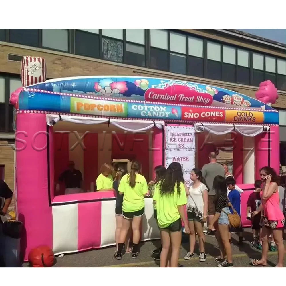For Advertising Pink Inflatable Concession Stand Portable Carnival Inflatable Treat Shop Tent Stand Booth Candy Popcorn Store