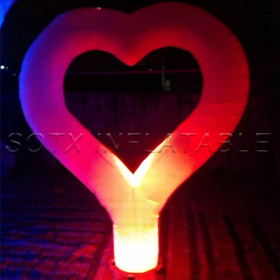 Valentine Decoration Changing led lighting Inflatable Heart model with base fan for Beautiful Romantic Wedding
