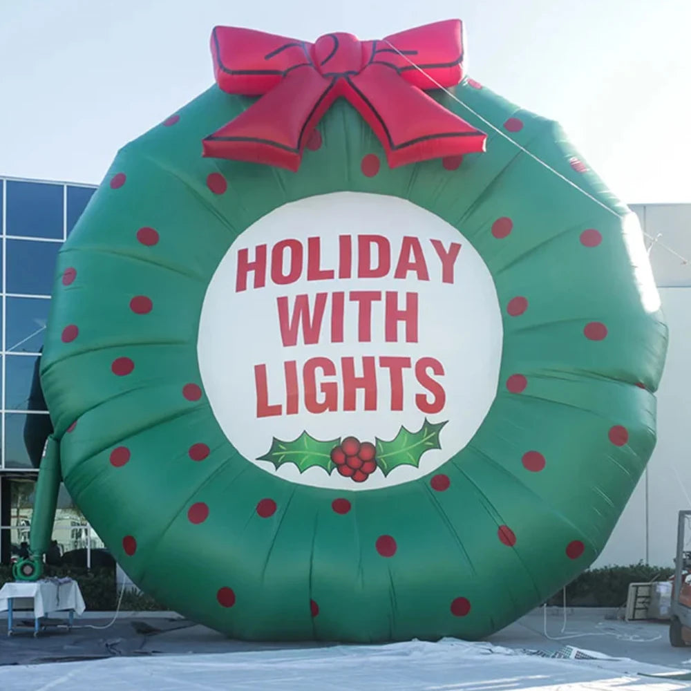 decorNew style promotional giant artificial inflatable christmas wreath/garland with letterings for outdoor christmas decoration