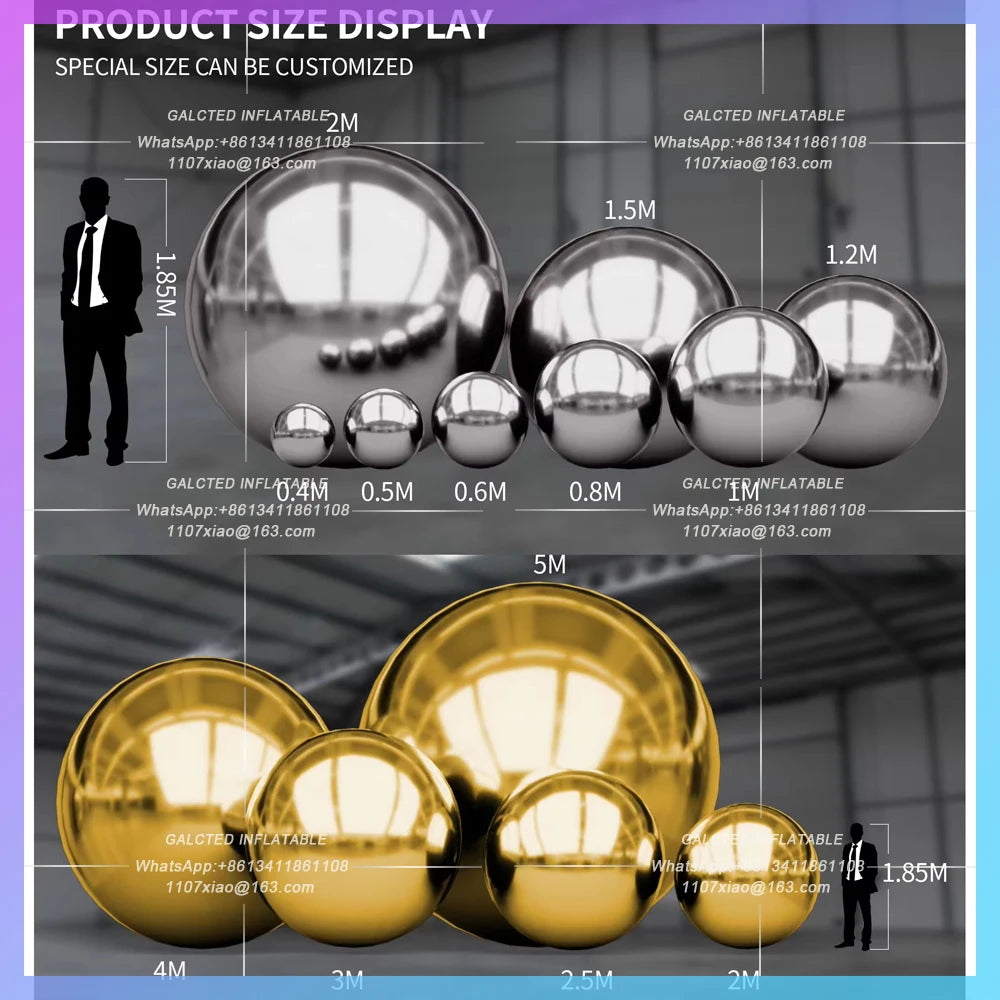Inflatable Mirror Ball Metallic Mirror Wedding Decoration Sphere Sealed 50cm Gold Silver Balloon With Pump For Outdoor Art Show