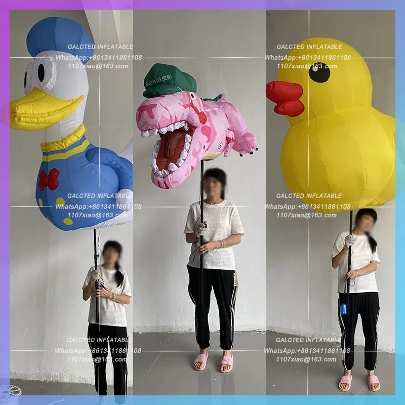 yellow duck wearing a hat Inflatable cartoon cute hand puppet air model little dinosaur custom IP parade interactive
