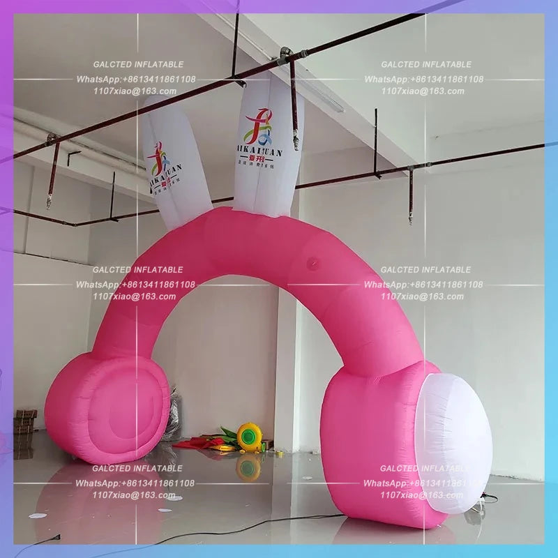 ear wearing earphone arch air mold  Inflatable cartoon cute pink rabbit opening ceremony drainage door head creative props
