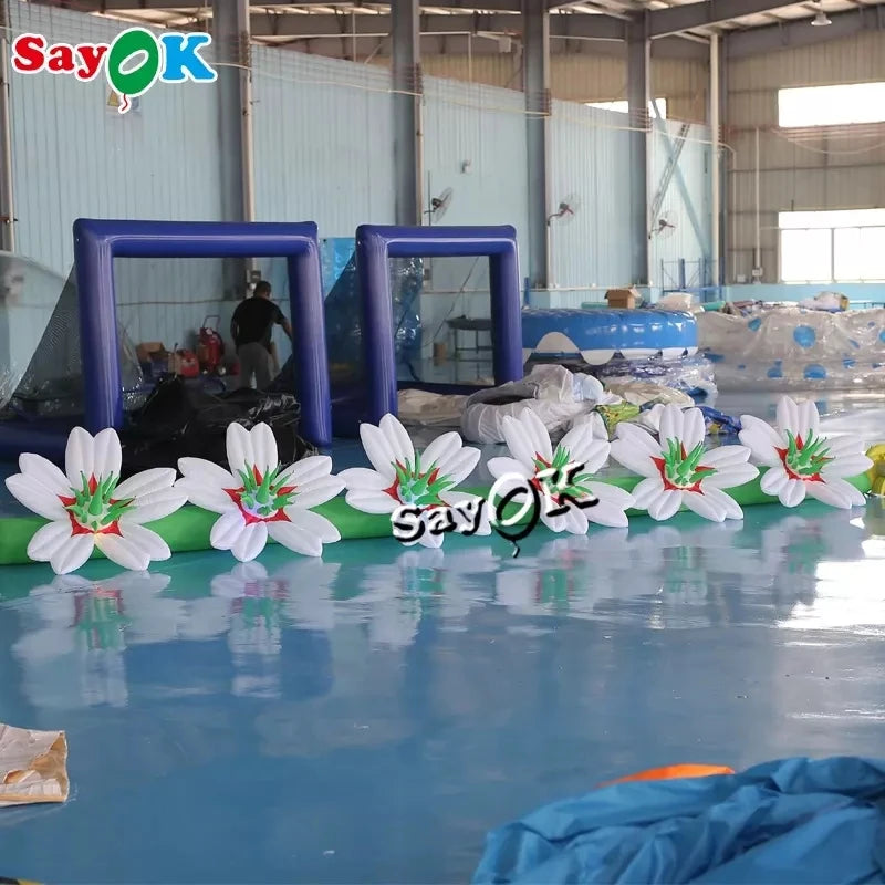 5M Giant Inflatable Lily Flower Chain Decorations Inflatable Flower with Remote Controller Air Blower for Wedding Party